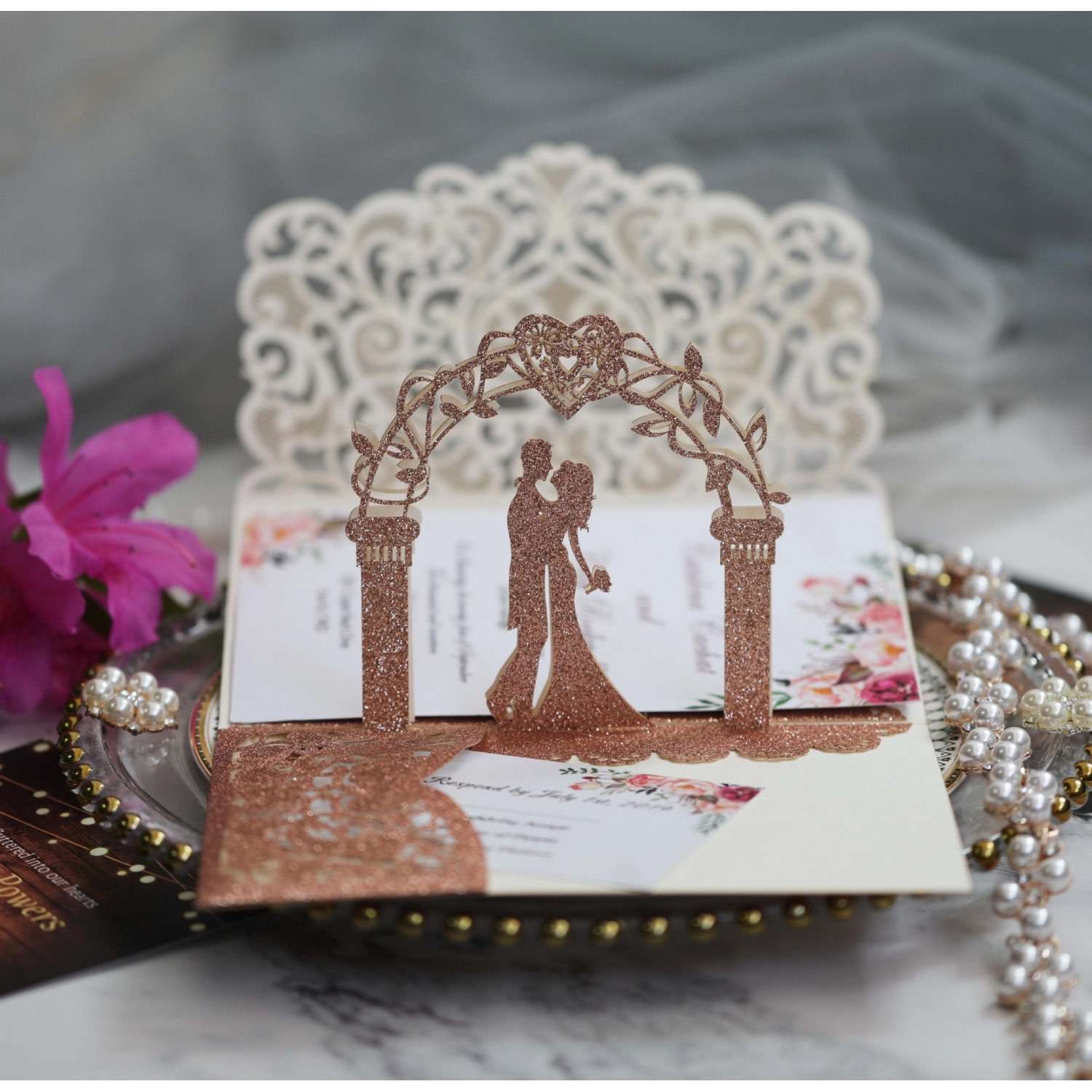 3D Laser Cut Wedding Invitation Card  Laser Iridescent Paper 